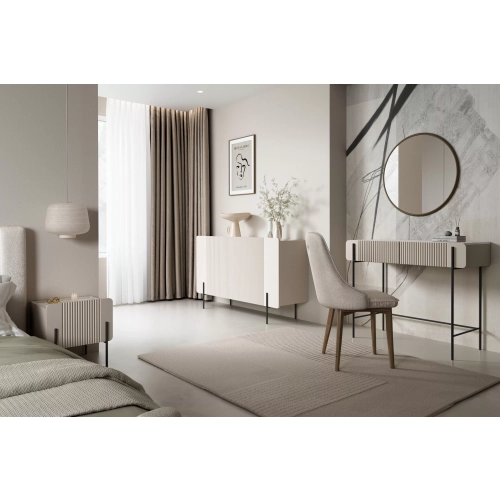Komoda Malmi 150 cm - kaszmir / crema bianca / czarne nóżki